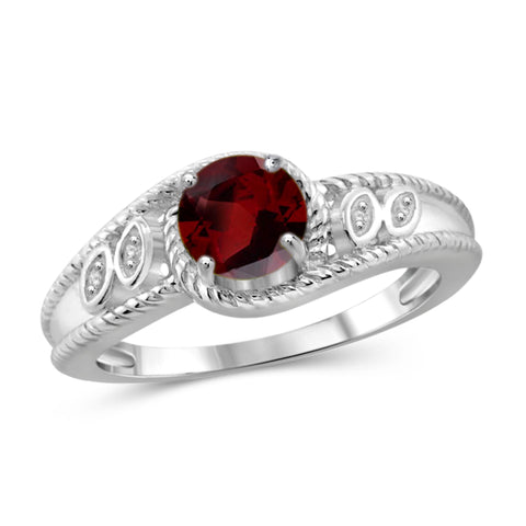 JewelonFire 3/4 Carat T.G.W. Garnet And White Diamond Accent Sterling Silver Ring - Assorted Colors