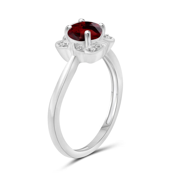 JewelonFire 3/4 Carat T.G.W. Garnet And White Diamond Accent Sterling Silver Ring - Assorted Colors