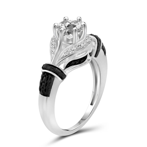 JewelonFire 1.00 Carat T.G.W. White Topaz And White Diamond Accent Black Rhodium Plating Sterling Silver Ring - Assorted Colors