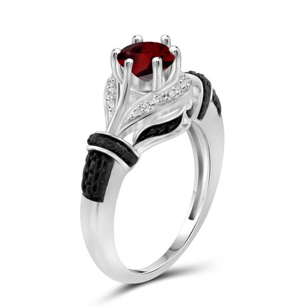 JewelonFire 3/4 Carat T.G.W. Garnet And White Diamond Accent Black Rhodium Plating Sterling Silver Ring - Assorted Colors