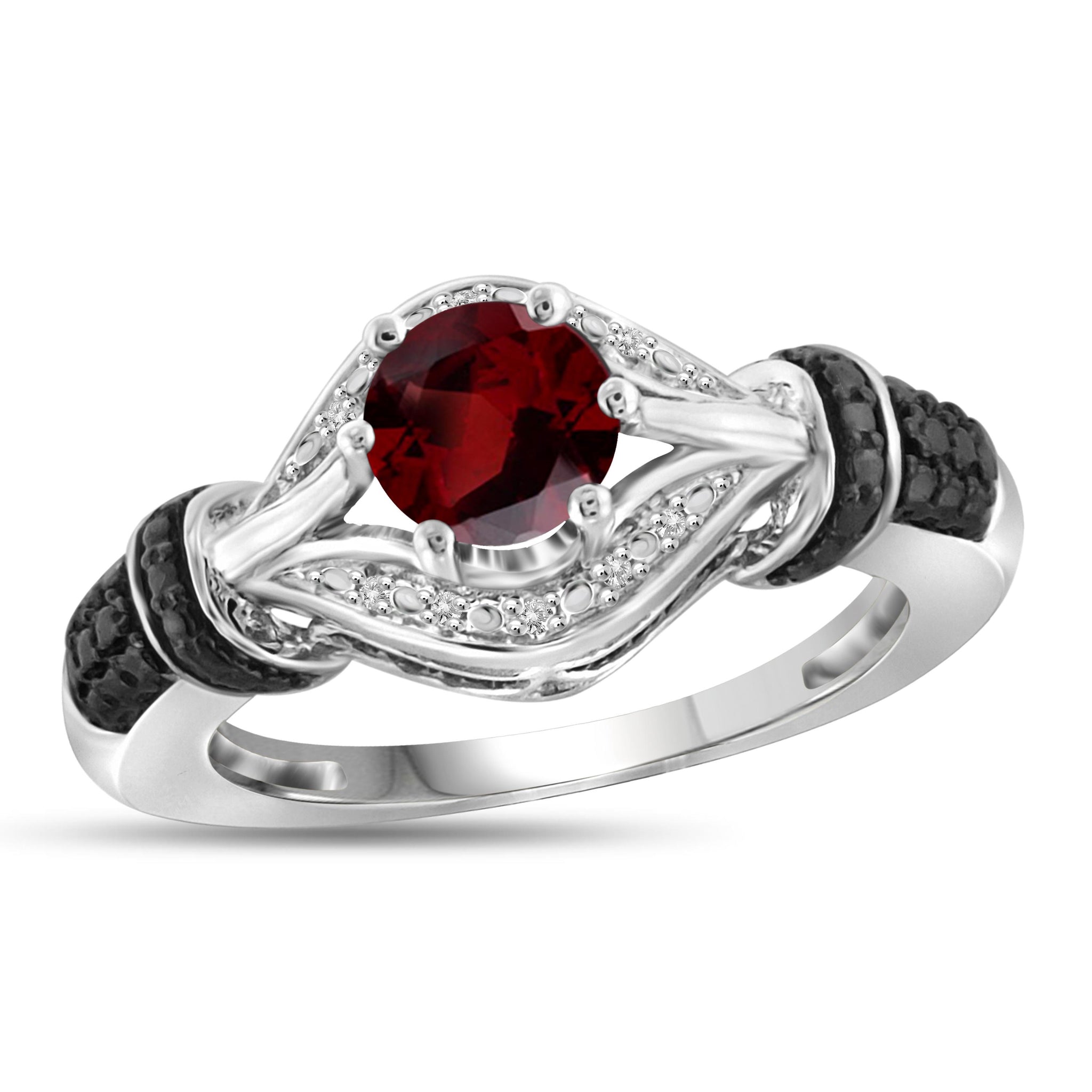 JewelonFire 3/4 Carat T.G.W. Garnet And White Diamond Accent Black Rhodium Plating Sterling Silver Ring - Assorted Colors