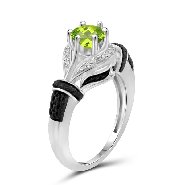 JewelonFire 3/4 Carat T.G.W. Peridot And White Diamond Accent Black Rhodium Plating Sterling Silver Ring - Assorted Colors