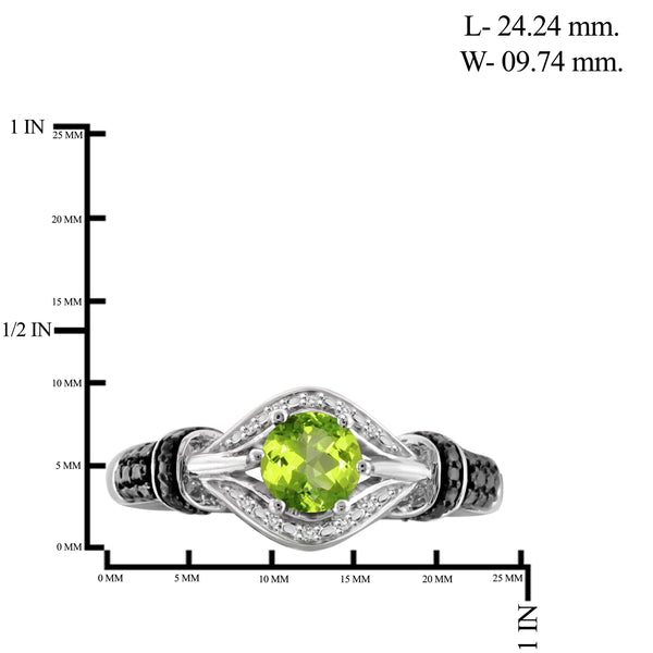 JewelonFire 3/4 Carat T.G.W. Peridot And White Diamond Accent Black Rhodium Plating Sterling Silver Ring - Assorted Colors