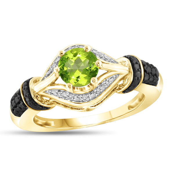 JewelonFire 3/4 Carat T.G.W. Peridot And White Diamond Accent Black Rhodium Plating Sterling Silver Ring - Assorted Colors