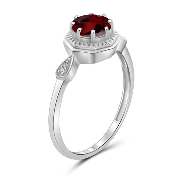 JewelonFire 3/4 Carat T.G.W. Garnet And White Diamond Accent Sterling Silver Ring - Assorted Colors