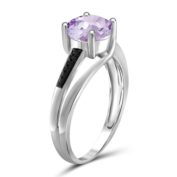 JewelonFire 1 1/5 Carat T.G.W. Pink Amethyst And Black Diamond Accent Sterling Silver Ring - Assorted Colors