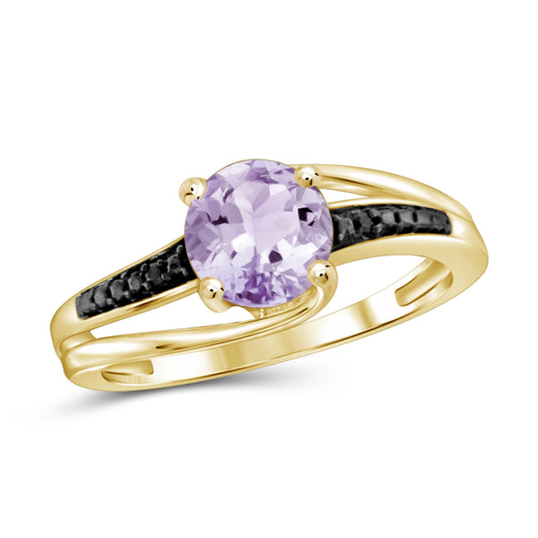 JewelonFire 1 1/5 Carat T.G.W. Pink Amethyst And Black Diamond Accent Sterling Silver Ring - Assorted Colors