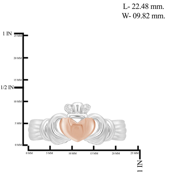 JewelonFire Accent White Diamond Sterling Two Tone Silver Claddagh Ring