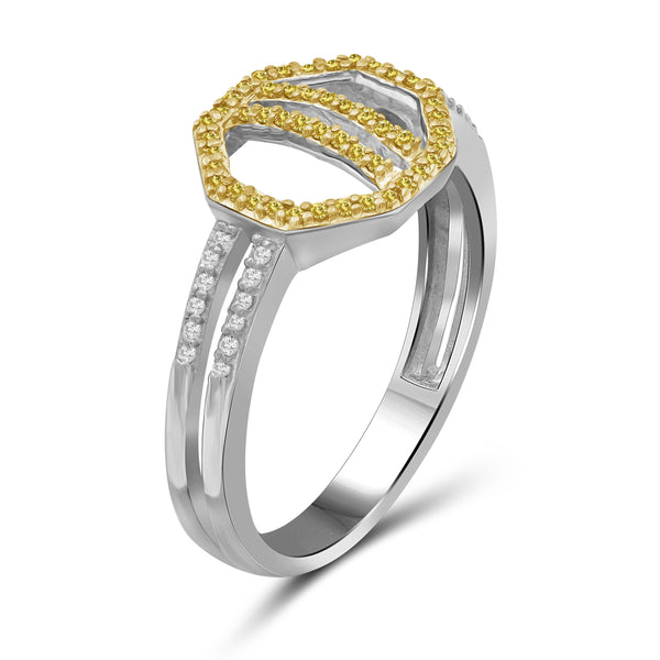 JewelonFire 1/5 Carat T.W. Yellow And White Diamond Sterling Silver Octagon Ring