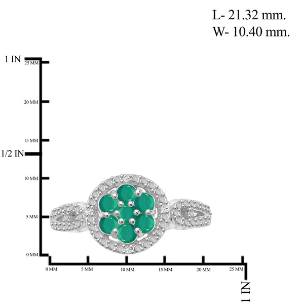 JewelonFire 0.55 Carat T.G.W. Emerald And Accent White Diamond Sterling Silver Cluster Ring - Assorted Colors