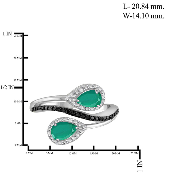 JewelonFire 1.20 Carat T.G.W. Emerald And 1/20 Carat T.W. Black & White Diamond Sterling Silver Ring - Assorted Colors