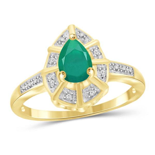 JewelonFire 0.70 Carat T.G.W. Emerald And Accent White Diamond Sterling Silver Ring - Assorted Colors