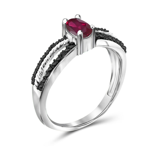 JewelonFire 0.50 Carat T.G.W. Ruby And Accent Black Diamond Sterling Silver Ring - Assorted Colors