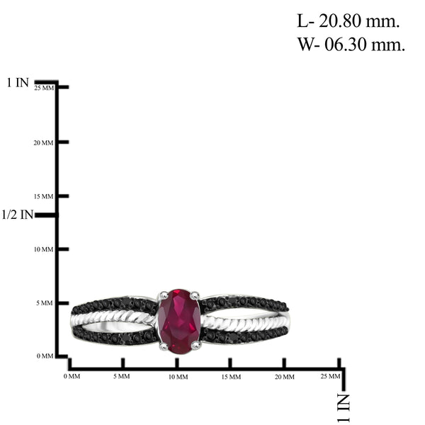 JewelonFire 0.50 Carat T.G.W. Ruby And Accent Black Diamond Sterling Silver Ring - Assorted Colors