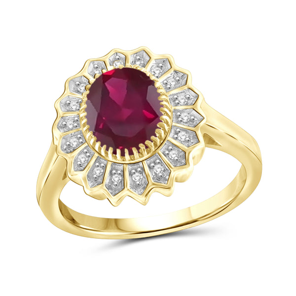 JewelonFire 2.50 Carat T.G.W. Ruby And 1/10 Carat T.W. White Diamond Sterling Silver Ring - Assorted Colors