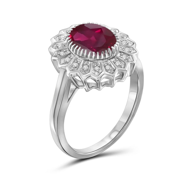 JewelonFire 2.50 Carat T.G.W. Ruby And 1/10 Carat T.W. White Diamond Sterling Silver Ring - Assorted Colors