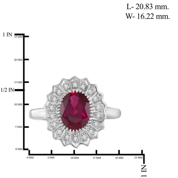 JewelonFire 2.50 Carat T.G.W. Ruby And 1/10 Carat T.W. White Diamond Sterling Silver Ring - Assorted Colors