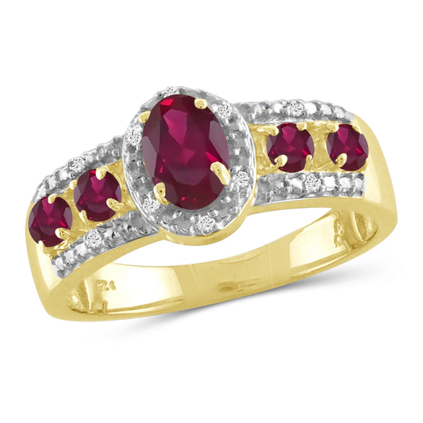 JewelonFire 0.90 Carat T.G.W. Ruby And 1/20 Carat T.W. White Diamond Sterling Silver Ring - Assorted Colors