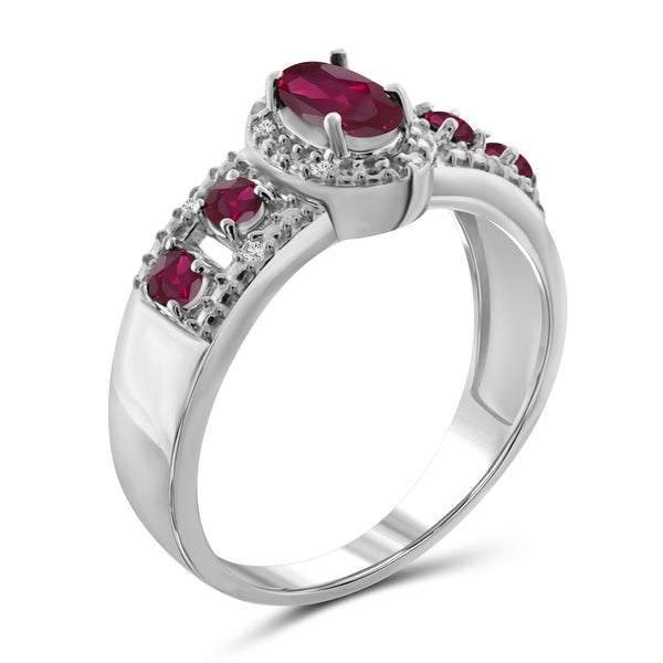 JewelonFire 0.90 Carat T.G.W. Ruby And 1/20 Carat T.W. White Diamond Sterling Silver Ring - Assorted Colors