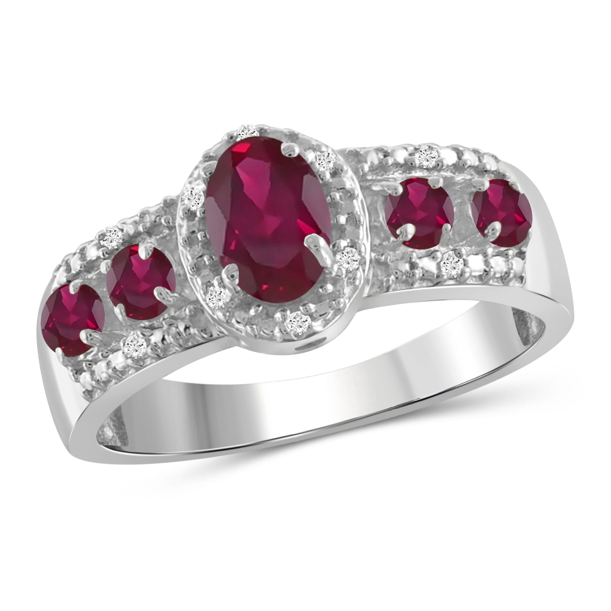 JewelonFire 0.90 Carat T.G.W. Ruby And 1/20 Carat T.W. White Diamond Sterling Silver Ring - Assorted Colors