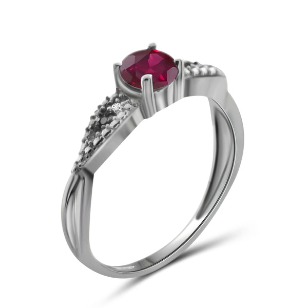 JewelonFire 0.70 Carat T.G.W. Ruby And Accent Black & White Diamond Sterling Silver Ring - Assorted Colors