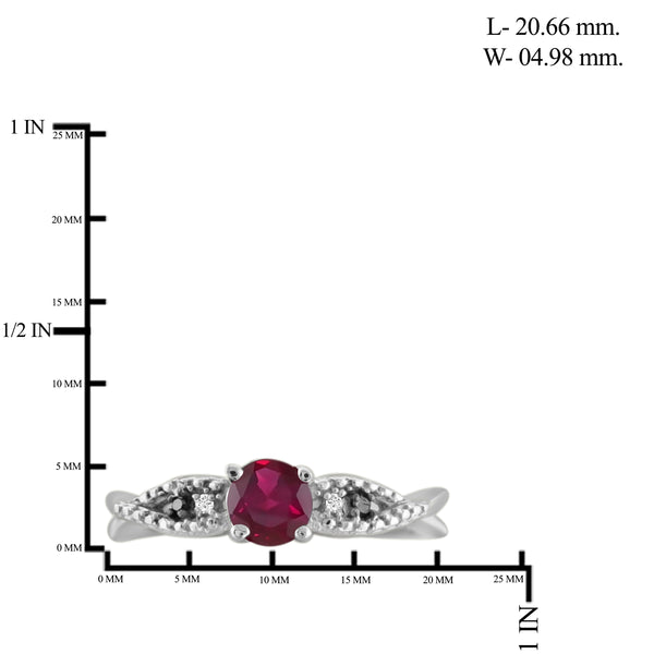 JewelonFire 0.70 Carat T.G.W. Ruby And Accent Black & White Diamond Sterling Silver Ring - Assorted Colors