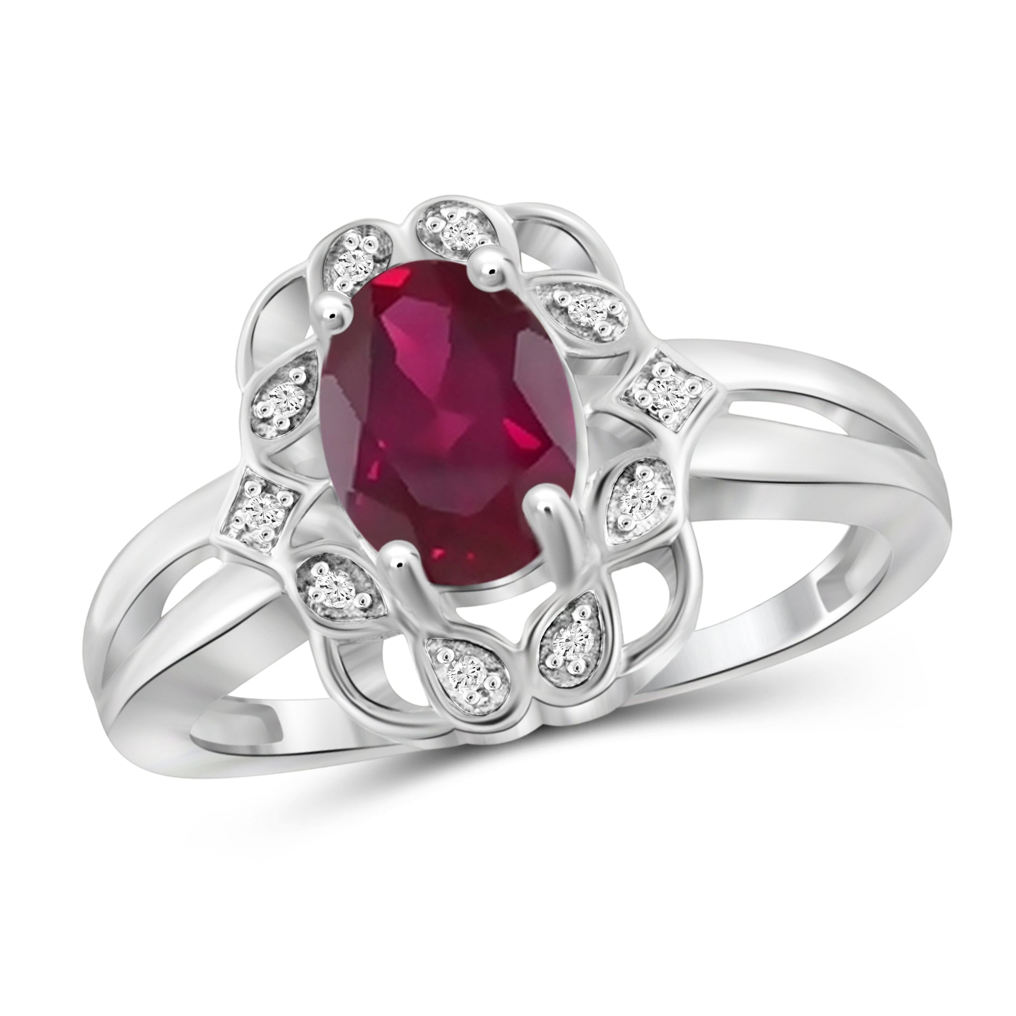 JewelonFire 1.95 Carat T.G.W. Ruby And Accent White Diamond Sterling Silver Ring - Assorted Colors