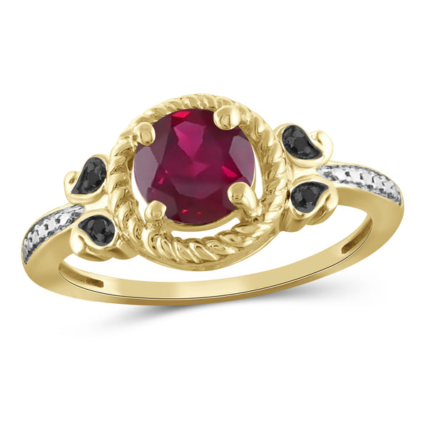 JewelonFire 0.80 Carat T.G.W. Ruby And Accent Black Diamond Sterling Silver Ring - Assorted Colors