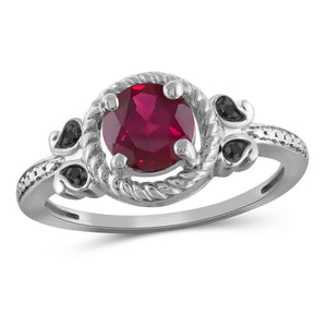 JewelonFire 0.80 Carat T.G.W. Ruby And Accent Black Diamond Sterling Silver Ring - Assorted Colors