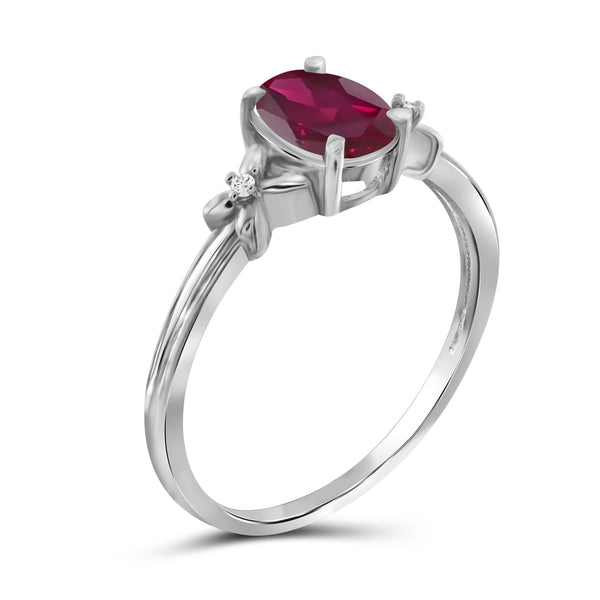 JewelonFire 0.90 Carat T.G.W. Ruby And Accent White Diamond Sterling Silver Ring - Assorted Colors