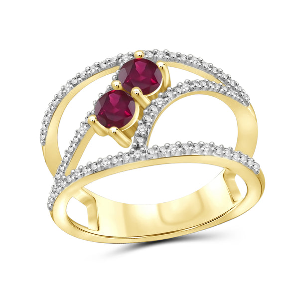 JewelonFire 0.65 Carat T.G.W. Ruby And 1/20 Carat T.W. White Diamond Sterling Silver Ring - Assorted Colors