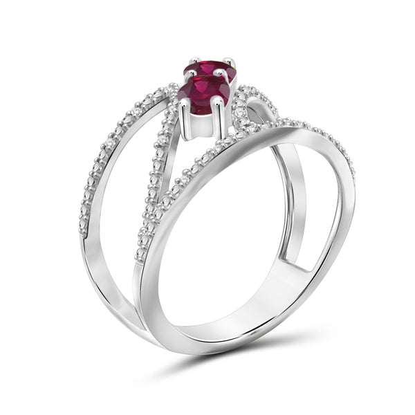 JewelonFire 0.65 Carat T.G.W. Ruby And 1/20 Carat T.W. White Diamond Sterling Silver Ring - Assorted Colors