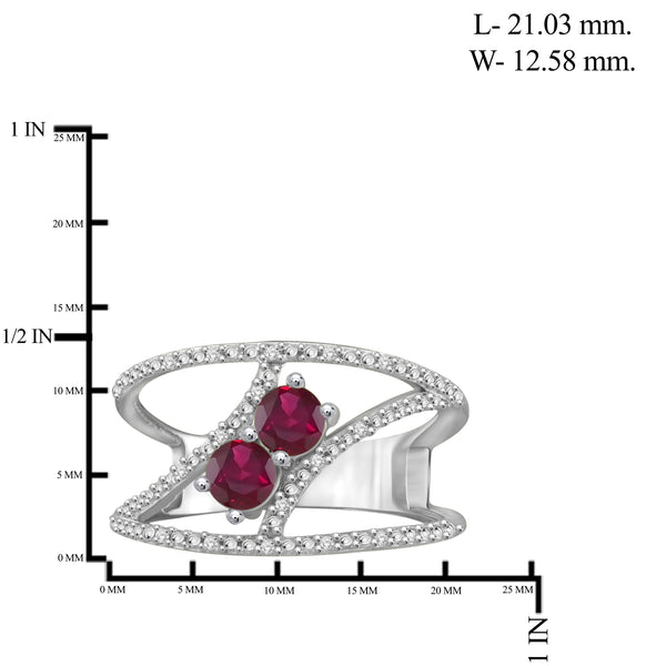 JewelonFire 0.65 Carat T.G.W. Ruby And 1/20 Carat T.W. White Diamond Sterling Silver Ring - Assorted Colors