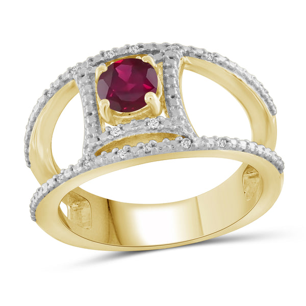 JewelonFire 0.70 Carat T.G.W. Ruby And 1/20 Carat T.W. White Diamond Sterling Silver Ring - Assorted Colors