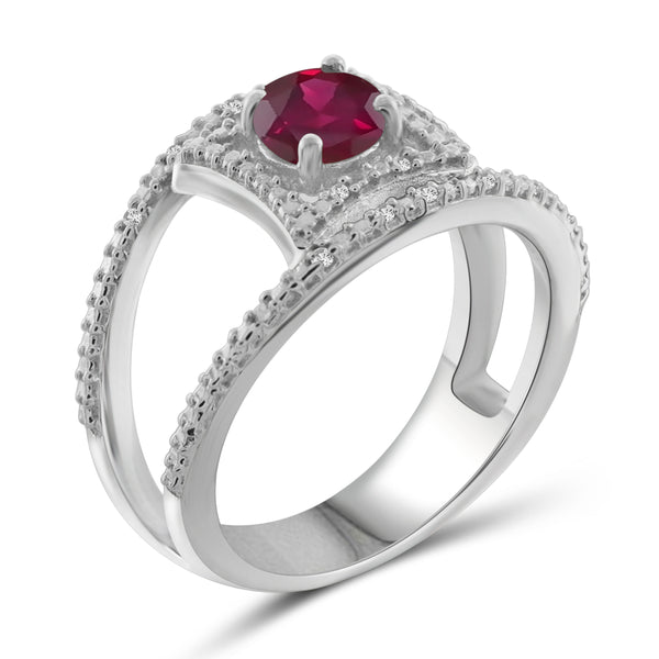 JewelonFire 0.70 Carat T.G.W. Ruby And 1/20 Carat T.W. White Diamond Sterling Silver Ring - Assorted Colors