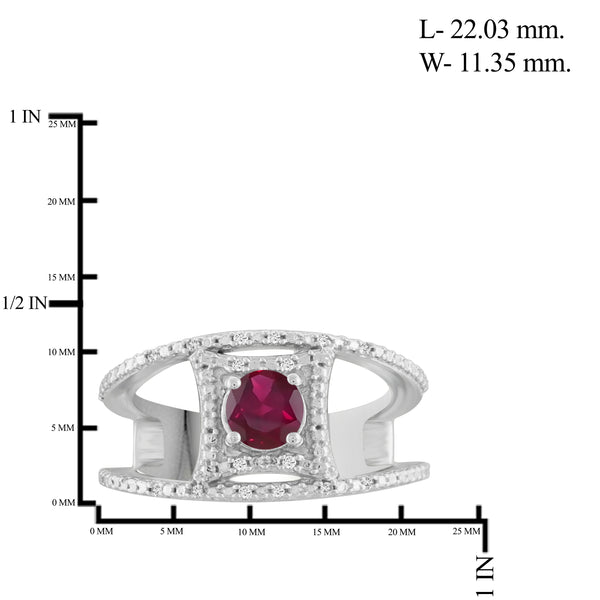 JewelonFire 0.70 Carat T.G.W. Ruby And 1/20 Carat T.W. White Diamond Sterling Silver Ring - Assorted Colors