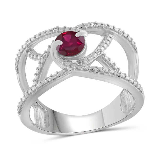 JewelonFire 0.70 Carat T.G.W. Ruby And 1/20 Carat T.W. White Diamond Sterling Silver Ring - Assorted Colors