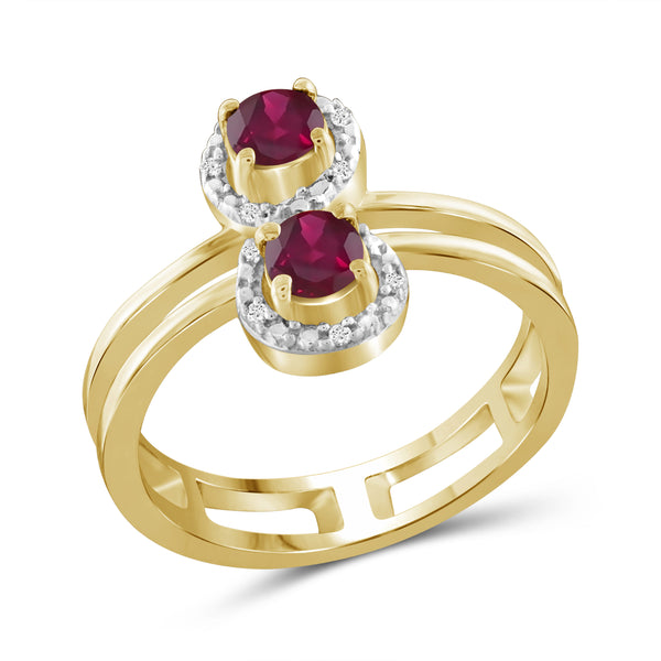 JewelonFire 0.65 Carat T.G.W. Ruby And 1/20 Carat T.W. White Diamond Sterling Silver Two Stone Ring - Assorted Colors