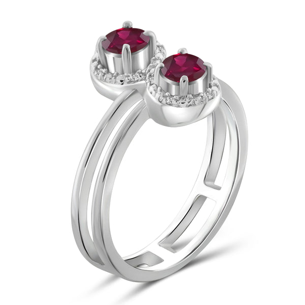 JewelonFire 0.65 Carat T.G.W. Ruby And 1/20 Carat T.W. White Diamond Sterling Silver Two Stone Ring - Assorted Colors