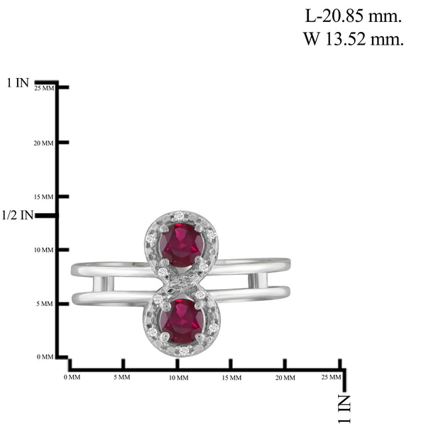 JewelonFire 0.65 Carat T.G.W. Ruby And 1/20 Carat T.W. White Diamond Sterling Silver Two Stone Ring - Assorted Colors