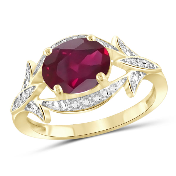 JewelonFire 2.50 Carat T.G.W. Ruby And 1/20 Carat T.W. White Diamond Sterling Silver Ring - Assorted Colors