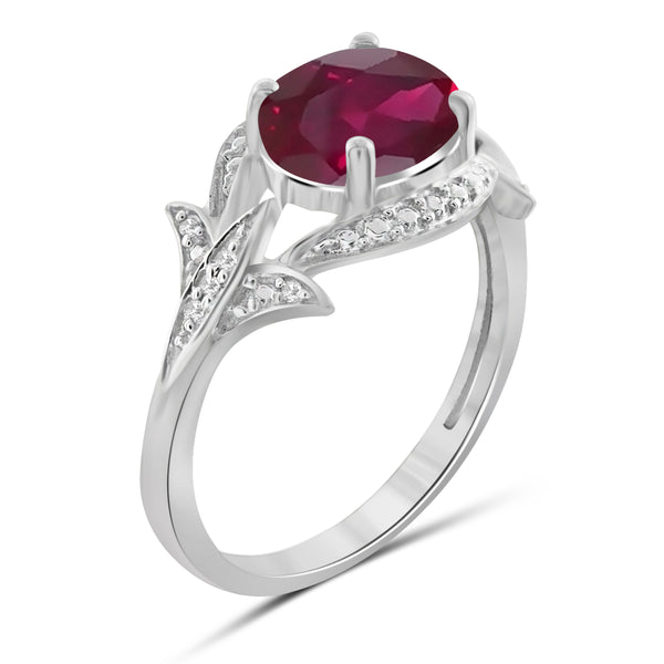 JewelonFire 2.50 Carat T.G.W. Ruby And 1/20 Carat T.W. White Diamond Sterling Silver Ring - Assorted Colors