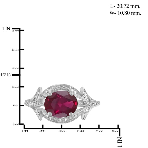 JewelonFire 2.50 Carat T.G.W. Ruby And 1/20 Carat T.W. White Diamond Sterling Silver Ring - Assorted Colors