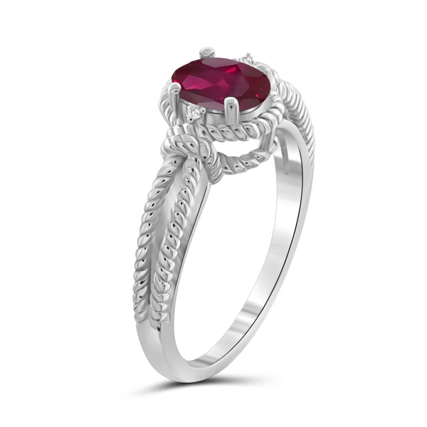 JewelonFire 0.90 Carat T.G.W. Ruby And Accent White Diamond Sterling Silver Ring - Assorted Colors