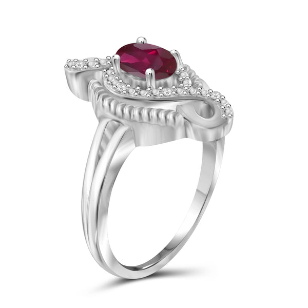 JewelonFire 0.90 Carat T.G.W. Ruby And 1/20 Carat T.W. White Diamond Sterling Silver Ring - Assorted Colors