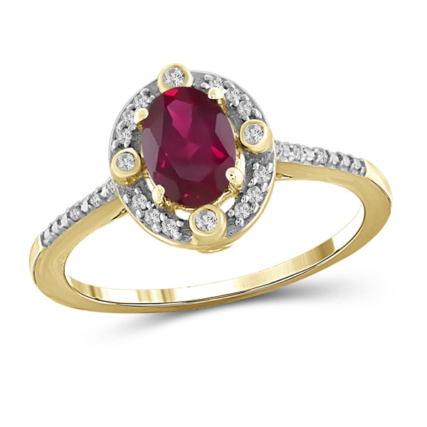 JewelonFire 0.90 Carat T.G.W. Ruby And 1/10 Carat T.W. White Diamond Sterling Silver Ring - Assorted Colors