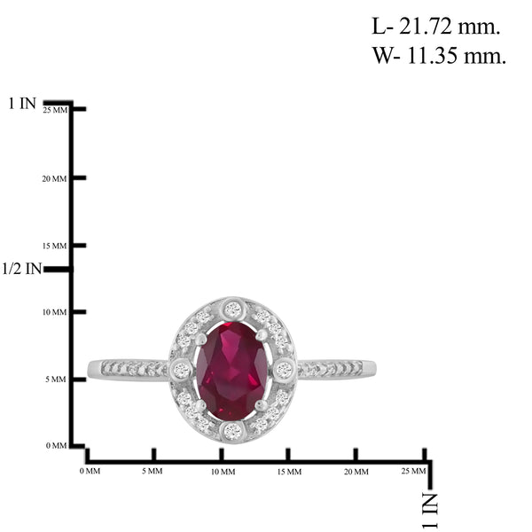 JewelonFire 0.90 Carat T.G.W. Ruby And 1/10 Carat T.W. White Diamond Sterling Silver Ring - Assorted Colors