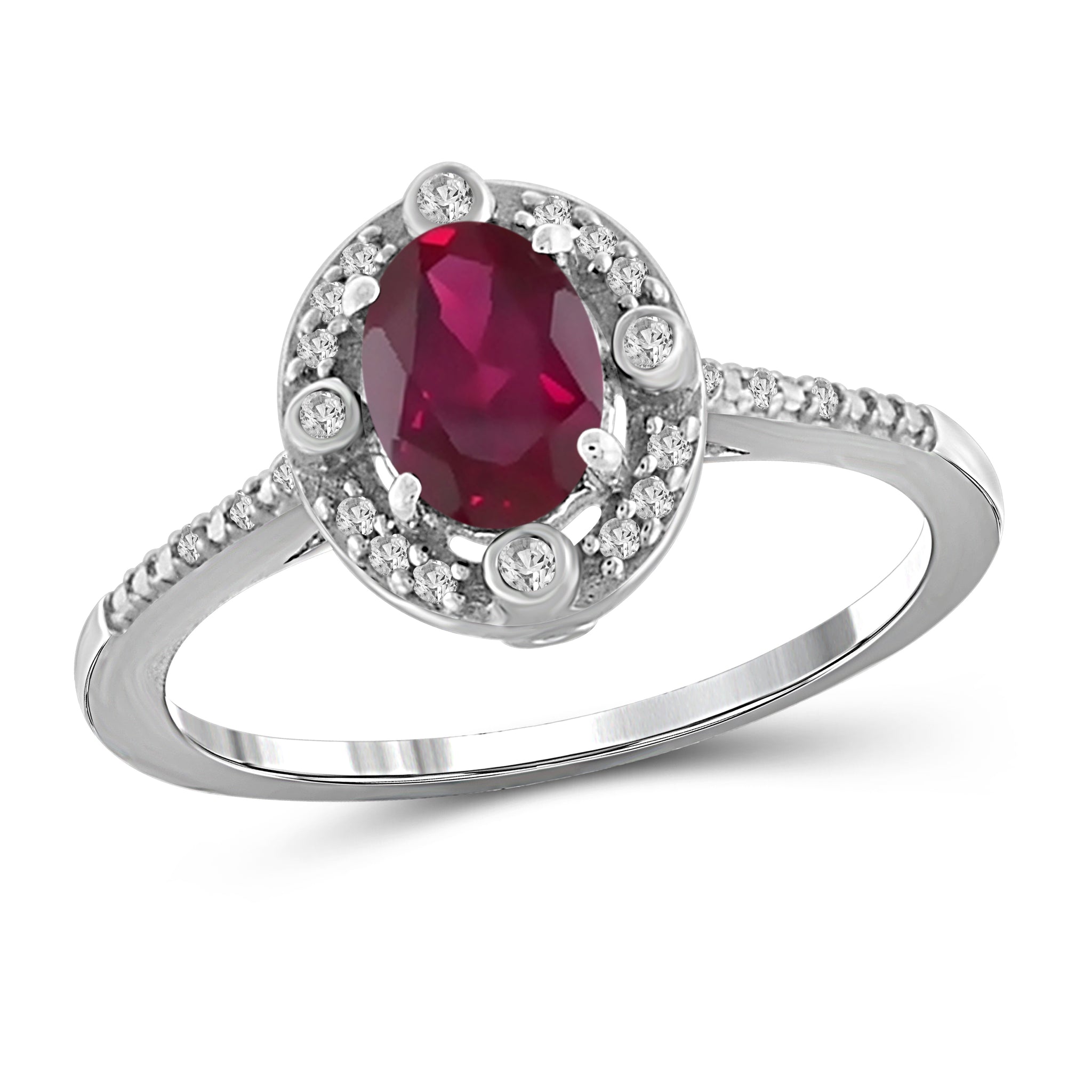 JewelonFire 0.90 Carat T.G.W. Ruby And 1/10 Carat T.W. White Diamond Sterling Silver Ring - Assorted Colors