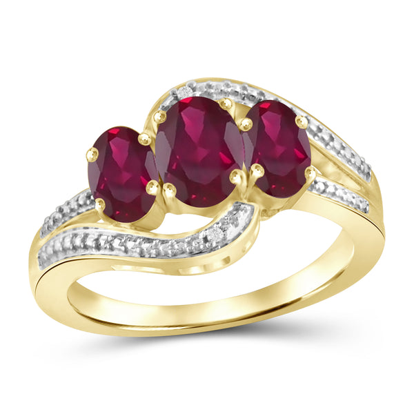 JewelonFire 1.85 Carat T.G.W. Ruby And Accent White Diamond Sterling Silver 3 Stone Ring - Assorted Colors