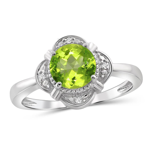 JewelonFire 1 1/2 Carat T.G.W. Peridot And White Diamond Accent Sterling Silver Ring - Assorted Colors